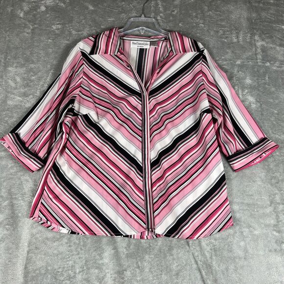 Womens Blue Diamond Plus Size Stretch blouse size 18 Vintage‎ Retro Pink Striped - Picture 1 of 5